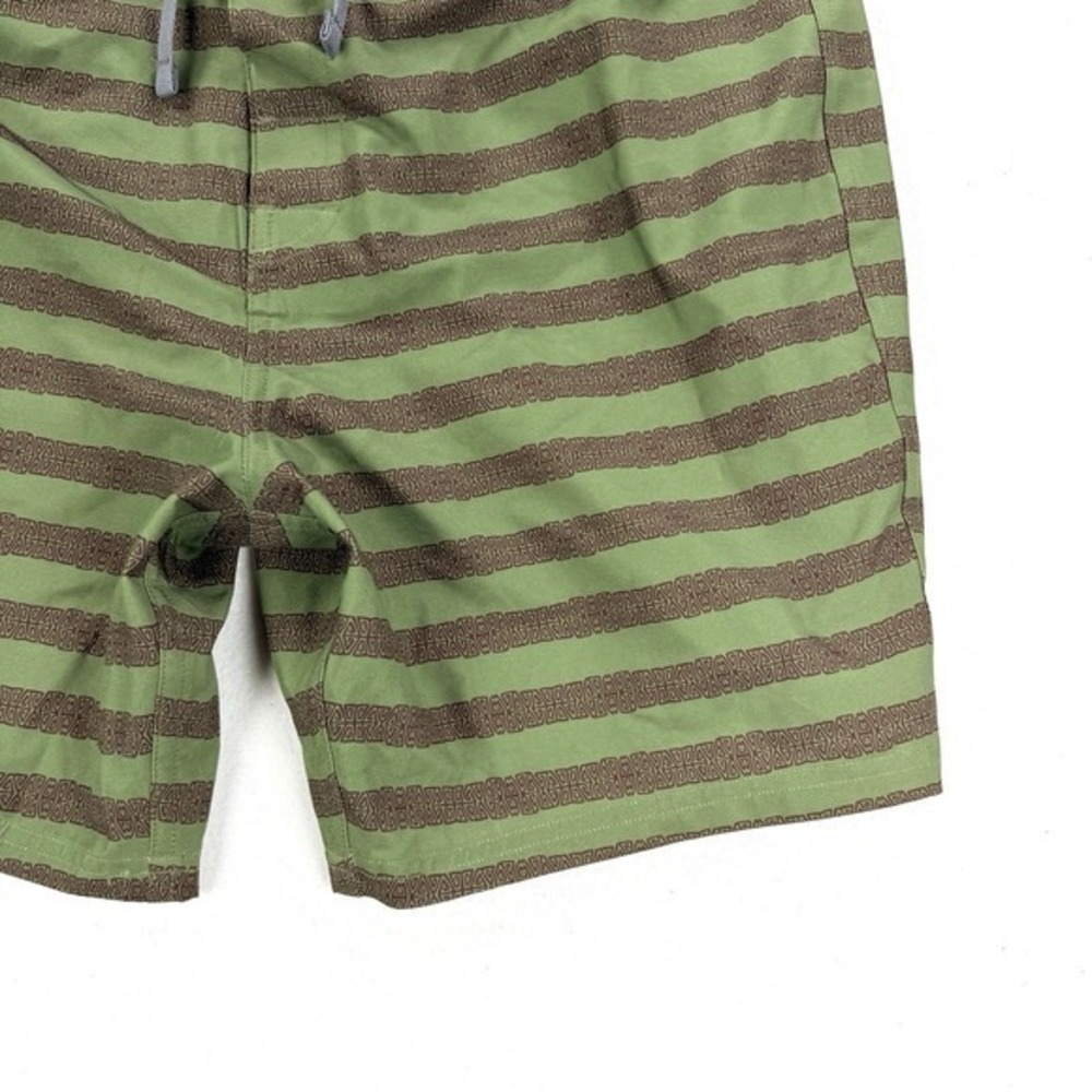 Mens PrAna Board Shorts Swim Trunks Green Brown Striped Sz 36 Surf Beach - Picture 7 of 9